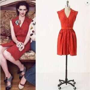 Tracy Reese Frock! L 12 red dress Burnt Orange Lace Dress